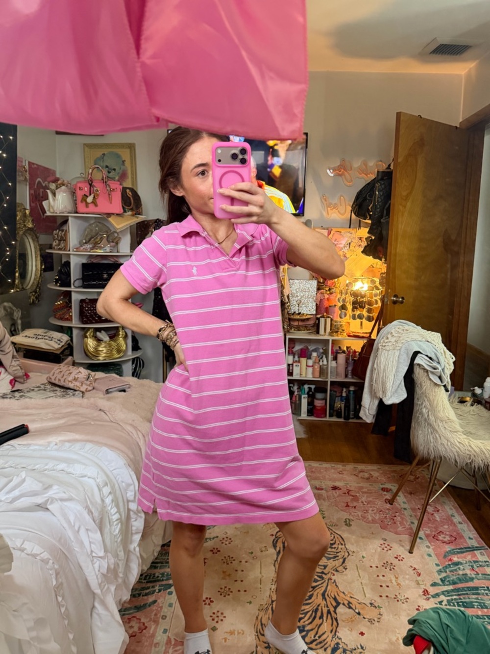 Pink Striped Polo Dress Women’s Size M